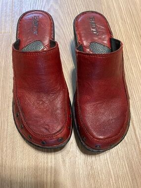 Born Red Leather Mule Slip On Clogs with Stud Trim - Women’s Size 6